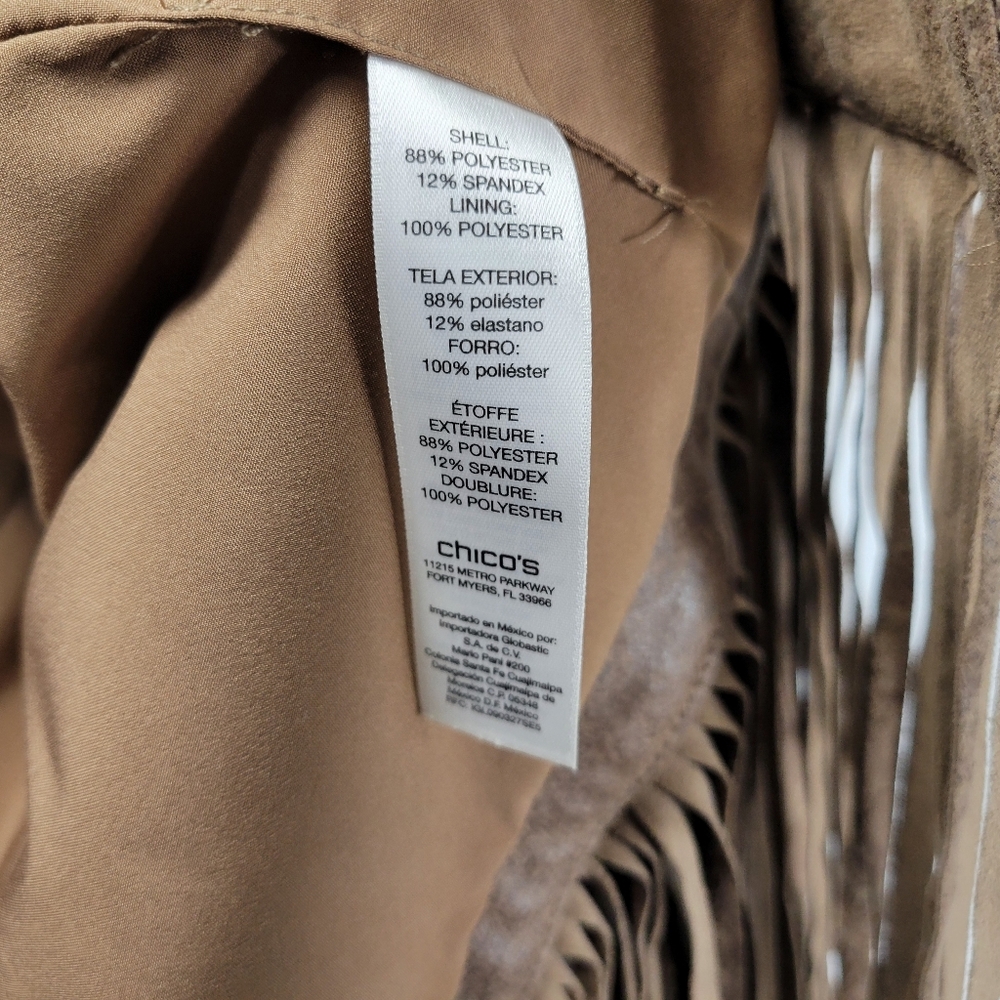 Chicos Faux Leather Fringe Open Front Jacket Women 1 Medium Boho Western Cowgirl - Picture 9 of 12